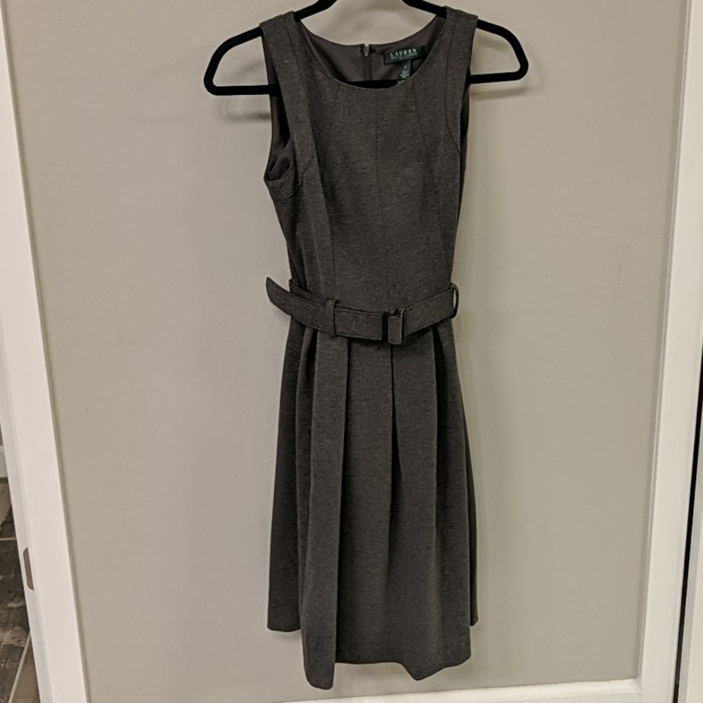 Gray Sleeveless Belted Dress